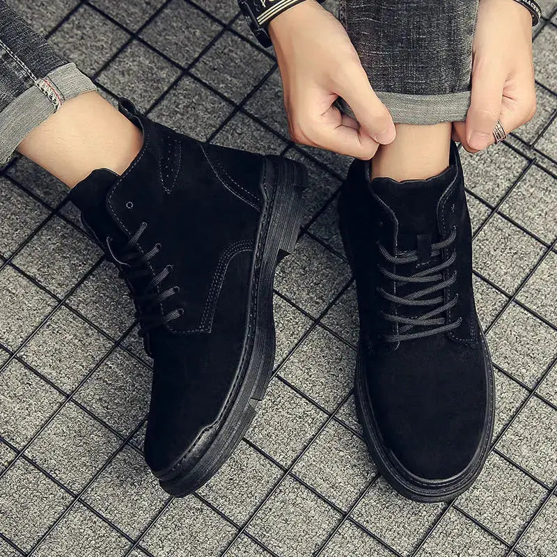 2022 Autumn Men Boots Street Trend Motorcycle Boots Winter Flat Lace-up Suede Ankle Boots Thickened Botas Hombre Piel Chicchar Fashion