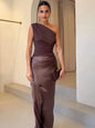 One-Shoulder Satin Maxi Dress