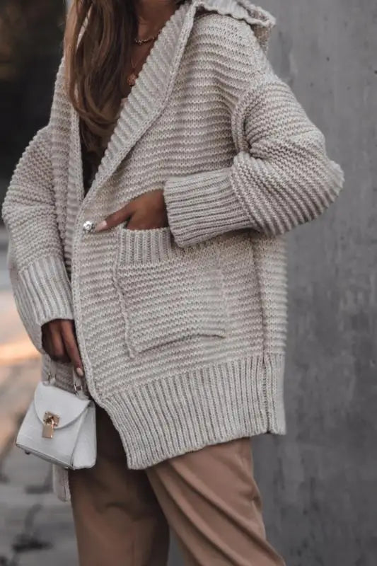 Polyester Knit Hooded Cardigan Chicchar Fashion