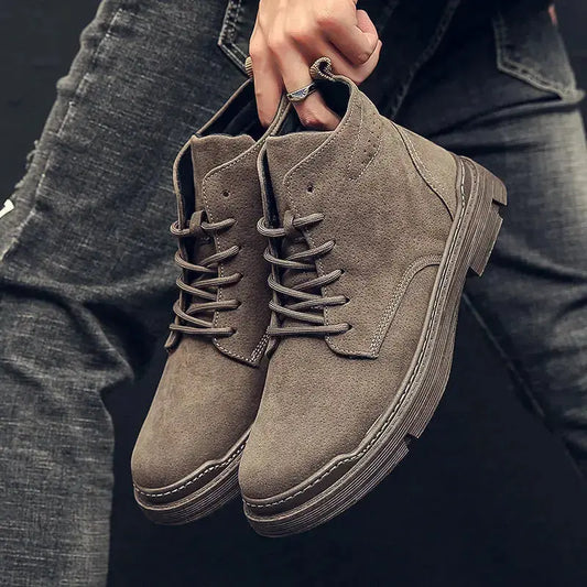 2022 Autumn Men Boots Street Trend Motorcycle Boots Winter Flat Lace-up Suede Ankle Boots Thickened Botas Hombre Piel Chicchar Fashion