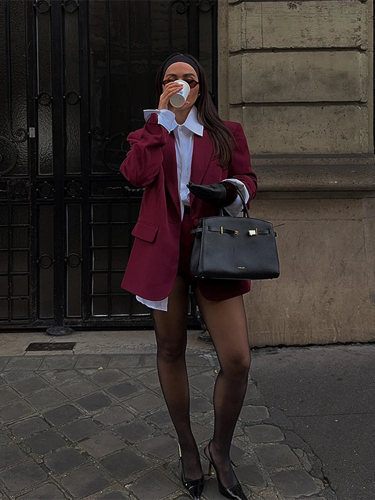 Red Polyester Two-Piece Set