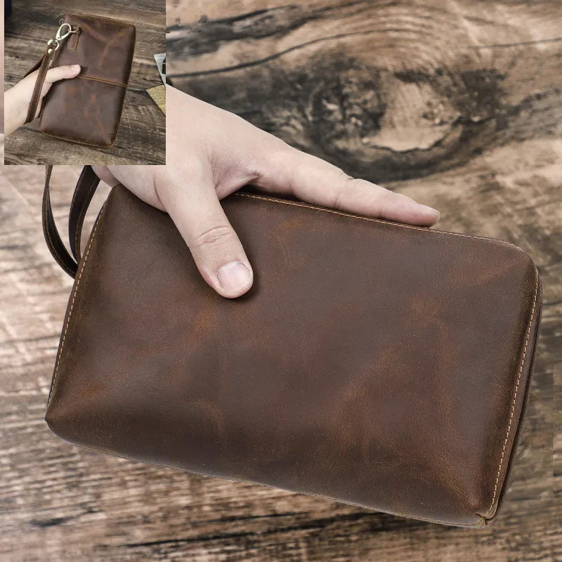 Vintage Men's Clutch Bag RFID Genuine Leather Clutch Wallet Bag Casual Long Purse Large Capacity Travel Handbag Male luxury bags - Chicchar Fashion