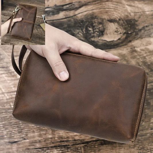 Vintage Men's Clutch Bag RFID Genuine Leather Clutch Wallet Bag Casual Long Purse Large Capacity Travel Handbag Male luxury bags - Chicchar Fashion