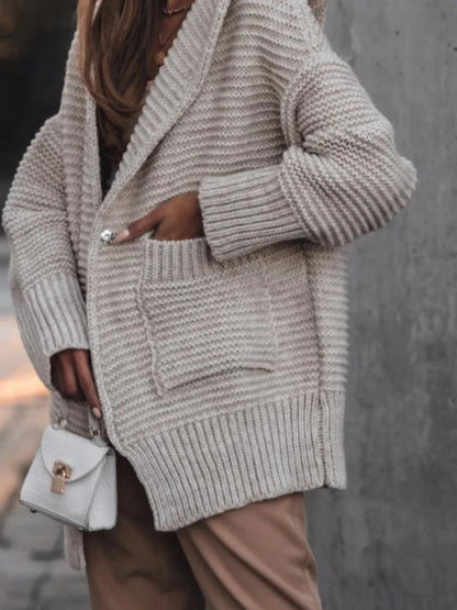 Polyester Knit Hooded Cardigan Chicchar Fashion