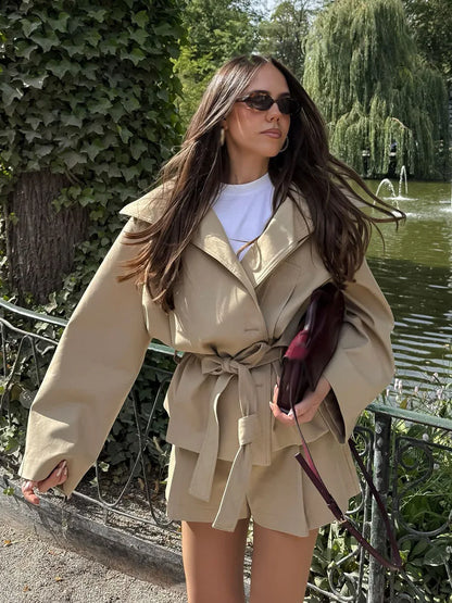 Polyester Lace-Up Summer Suit