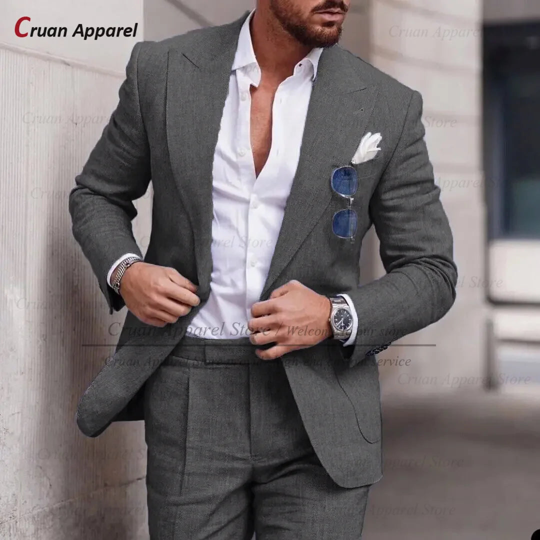 Sky Blue Linen Slim Suit