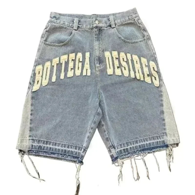Baggy Embroidered Denim Shorts