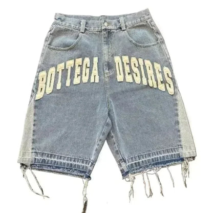 Baggy Embroidered Denim Shorts