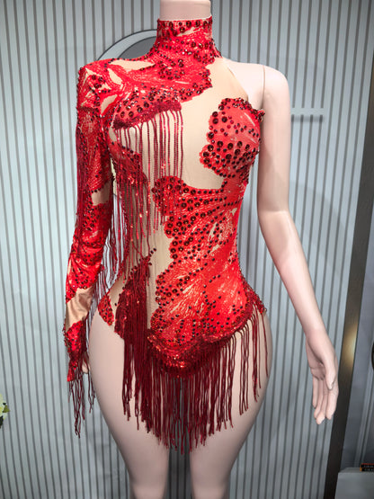 Blue Rhinestone Dance Bodysuit