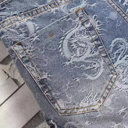 Dragon Embroidered Denim Shorts