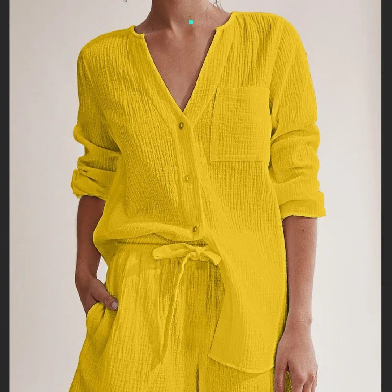 MCAO V-Neck Cotton Set: Chic Summer Elegance