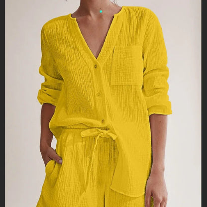 MCAO V-Neck Cotton Set: Chic Summer Elegance