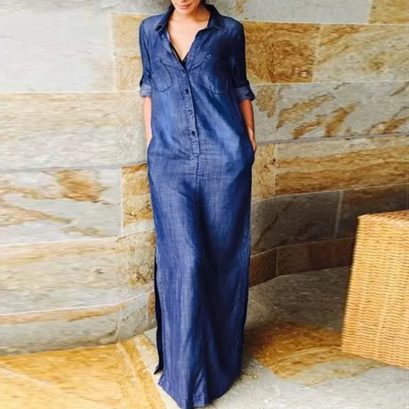 Denim A Line Long Dress