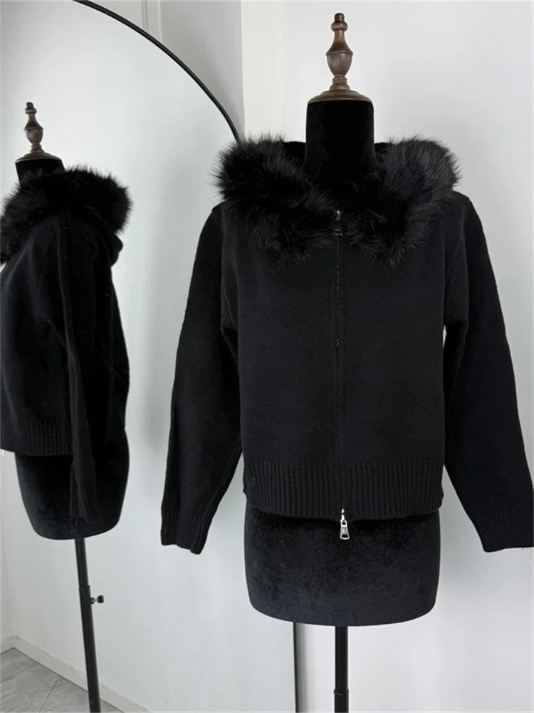 Fluffy Polyester Hooded Jacket Chicchar Fashion