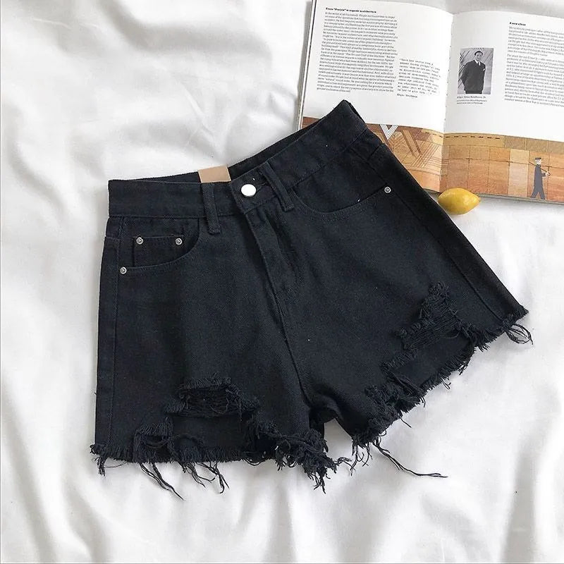High Waist Cotton Denim Shorts