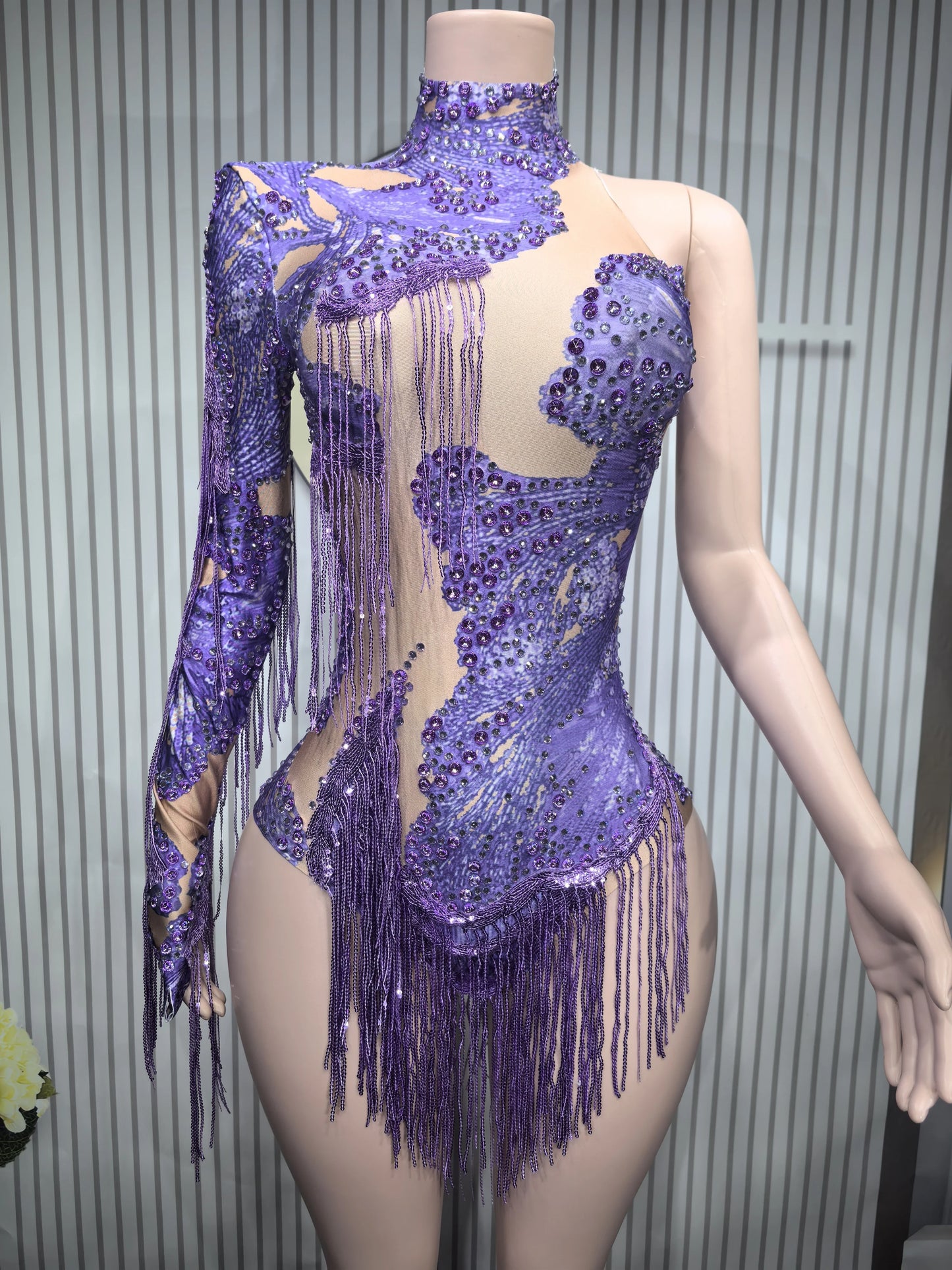 Blue Rhinestone Dance Bodysuit