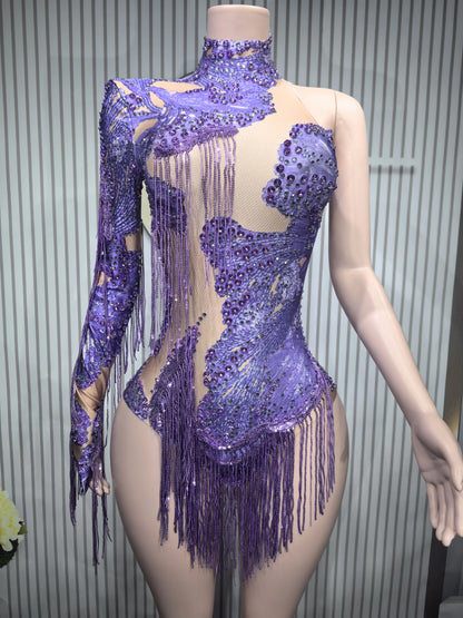 Blue Rhinestone Dance Bodysuit