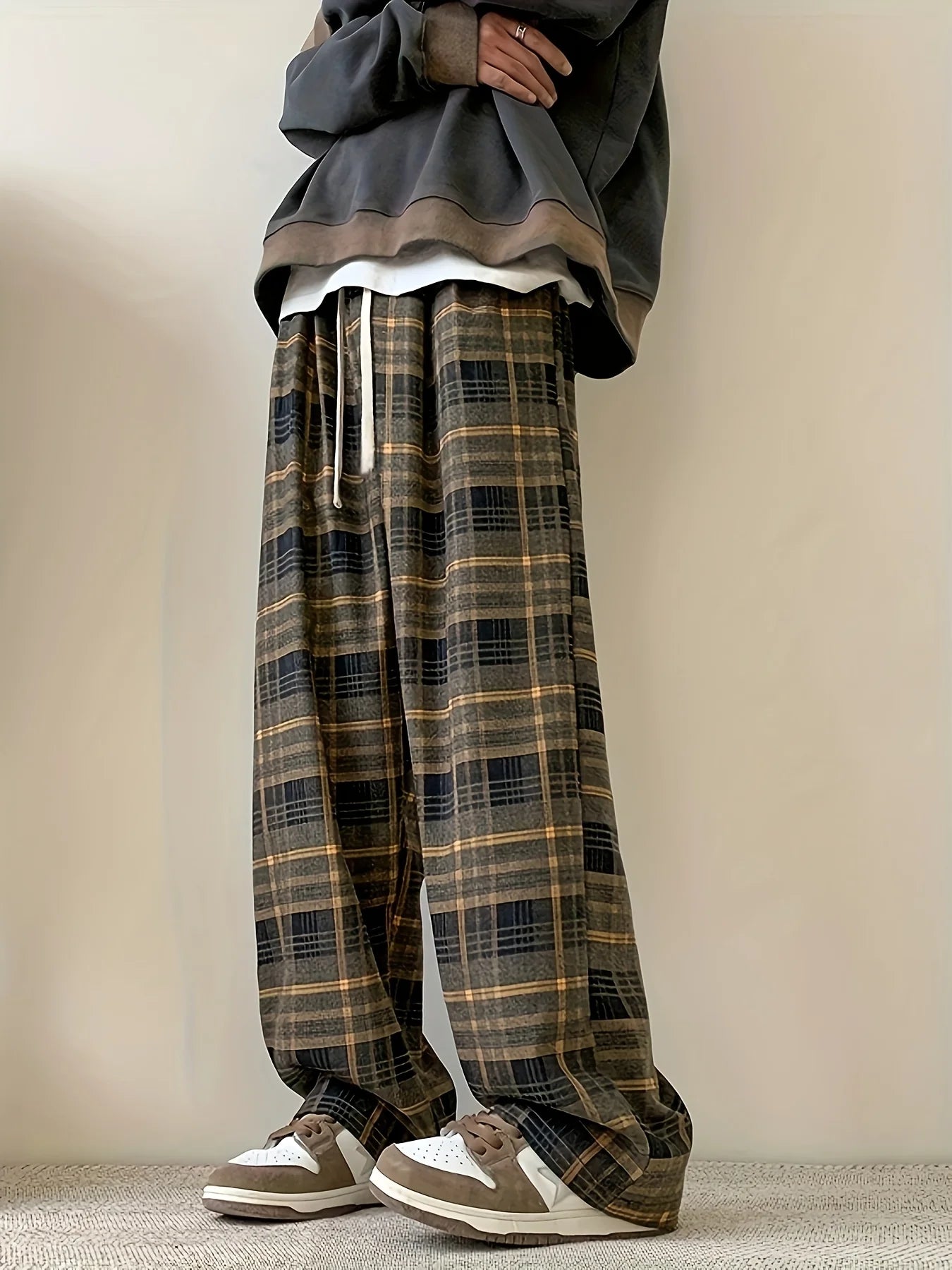 RetroFlex Checkered Wide-Leg Pants