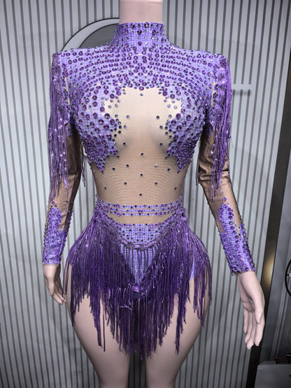 Blue Rhinestone Dance Bodysuit