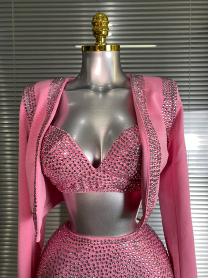 Pink Crystal Spandex Dance Set