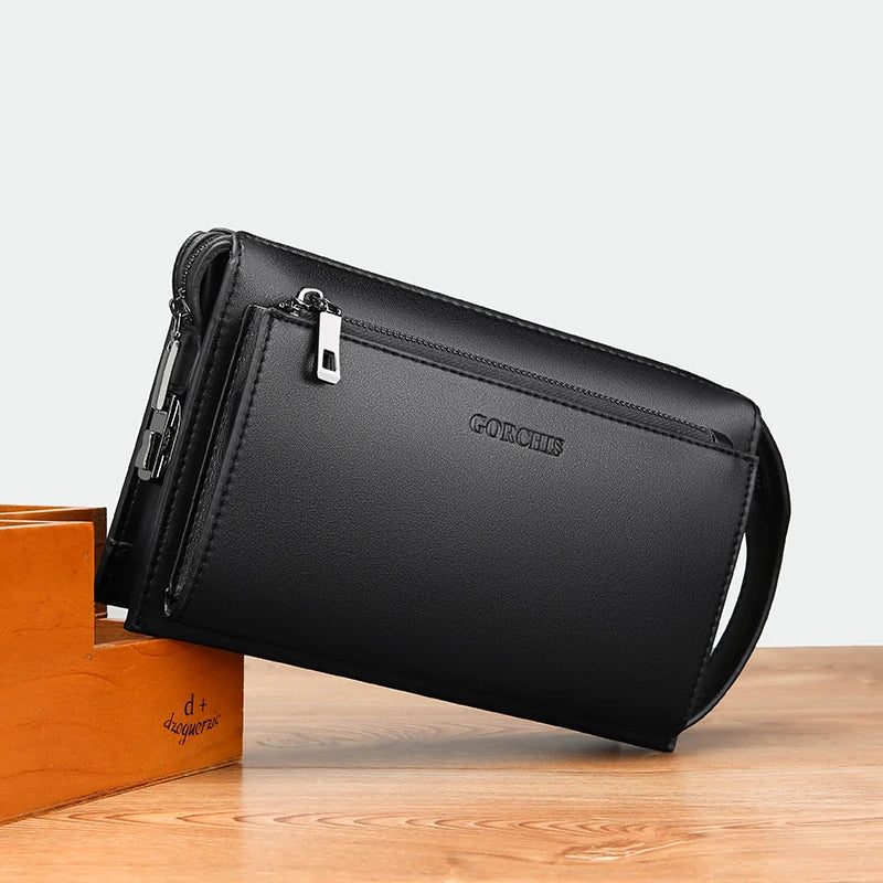 High quality solid color leather password lock design men's business handbags wallet card bag Designer luxury bag clutches - Chicchar Fashion