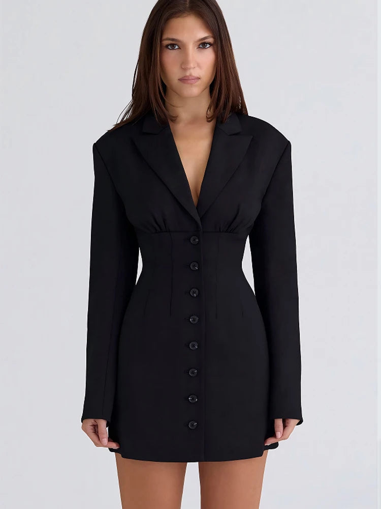 V-Neck Blazer Dress Black