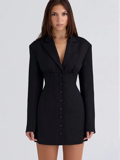 V-Neck Blazer Dress Black