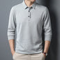 Men's Waffle Long Sleeved POLO Shirt with Letter Printed Lapel Casual Top
