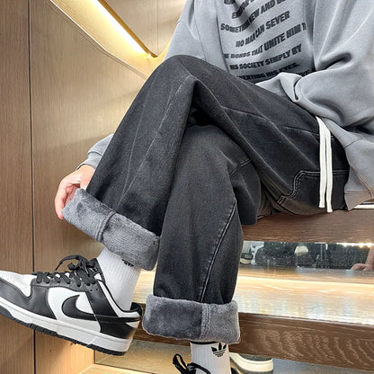 Fleece-Lined Wide Leg Jeans