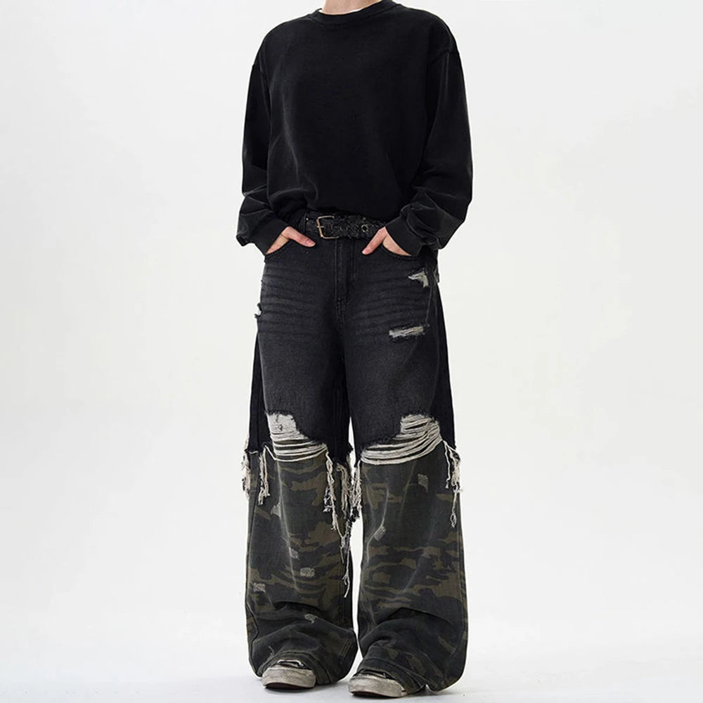 Retro Camouflage Ripped Jeans