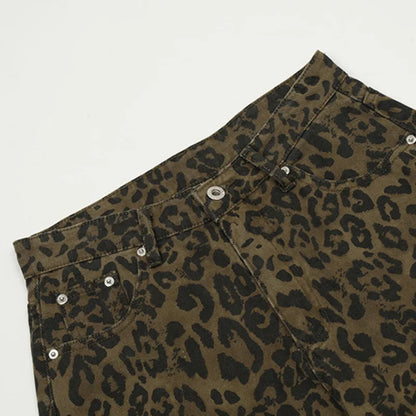 Leopard Denim Wide-Leg Jorts