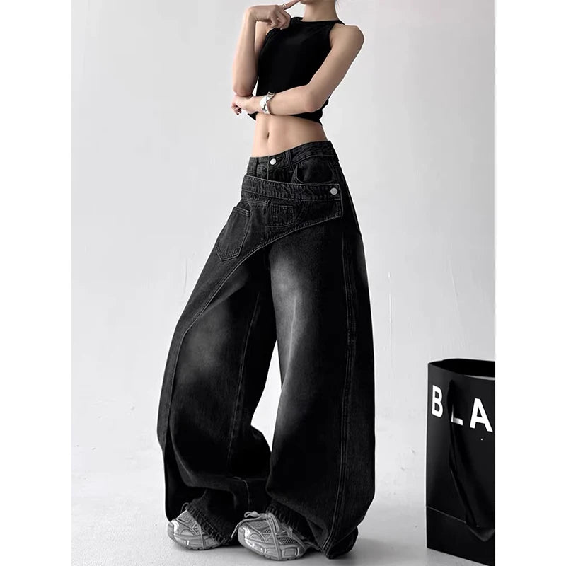 Black Wide-Leg Y2K Jeans