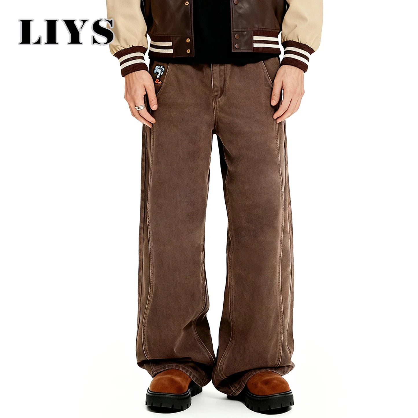 Brown Wide-Leg Denim Jeans