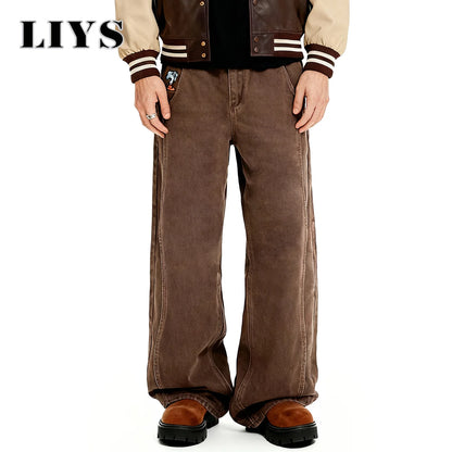 Brown Wide-Leg Denim Jeans