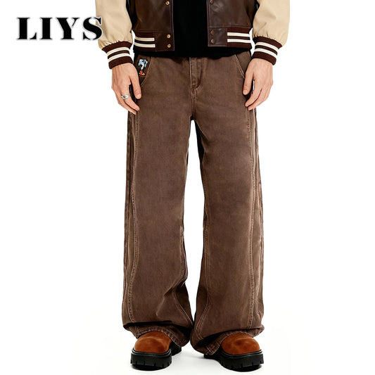 Brown Wide-Leg Denim Jeans