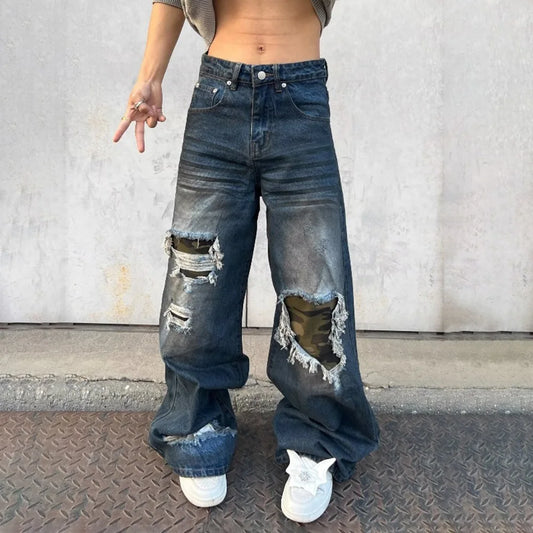 Vintage Vibe: Men's Patchwork Wide-Leg Jeans