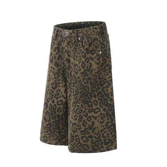 Leopard Denim Wide-Leg Jorts