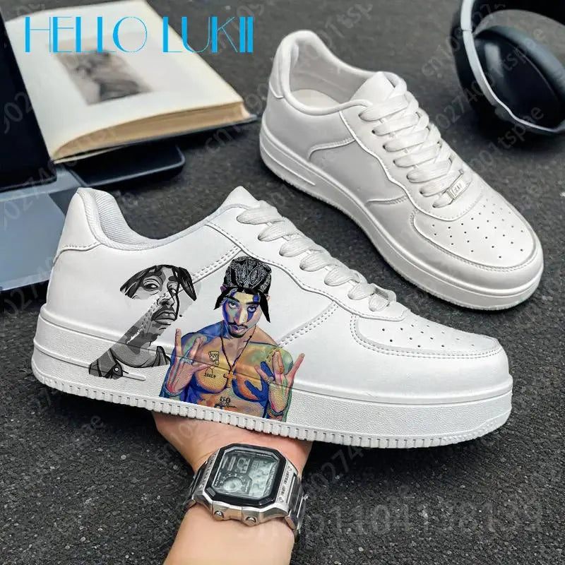 tupac 2025 Hot Sale Adult shoes white fashion trend man woman genuine leather comfortable season breathable casual shoes - Chicchar Fashion