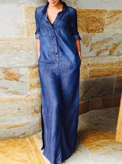 Denim A Line Long Dress