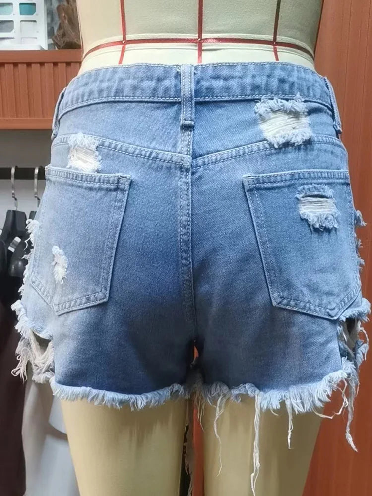 Ripped High-Waist Denim Shorts
