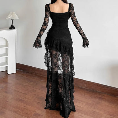 Eclipse Enchantress: Dark Fairy Lace Dress