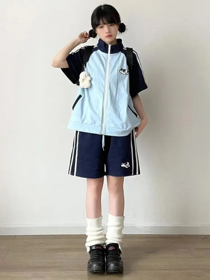 Cotton Preppy Zip Top & Shorts