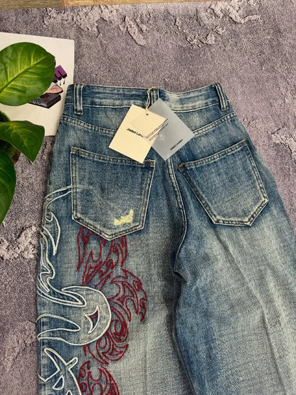 Y2K Embroidered Baggy Denim