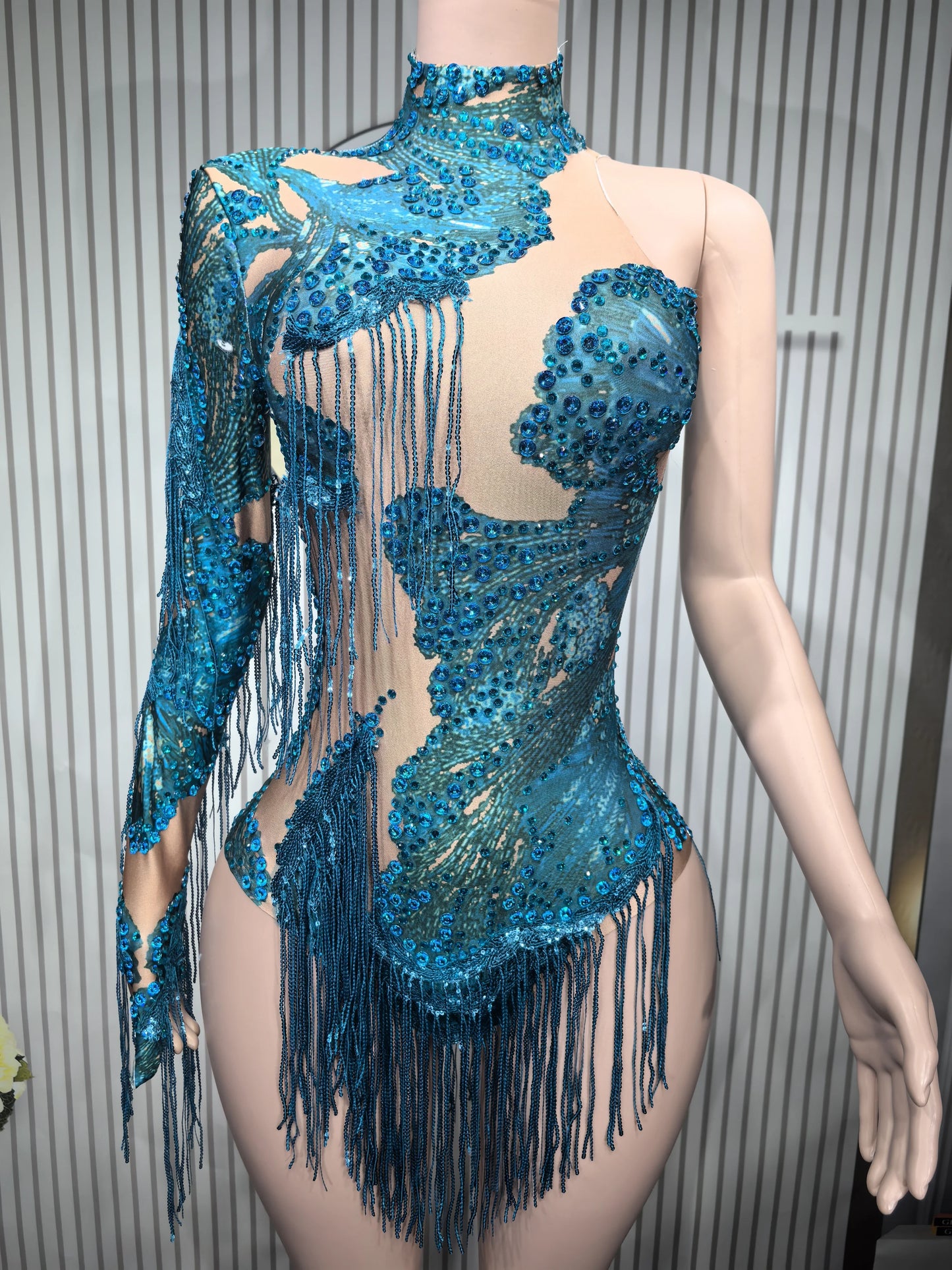 Blue Rhinestone Dance Bodysuit