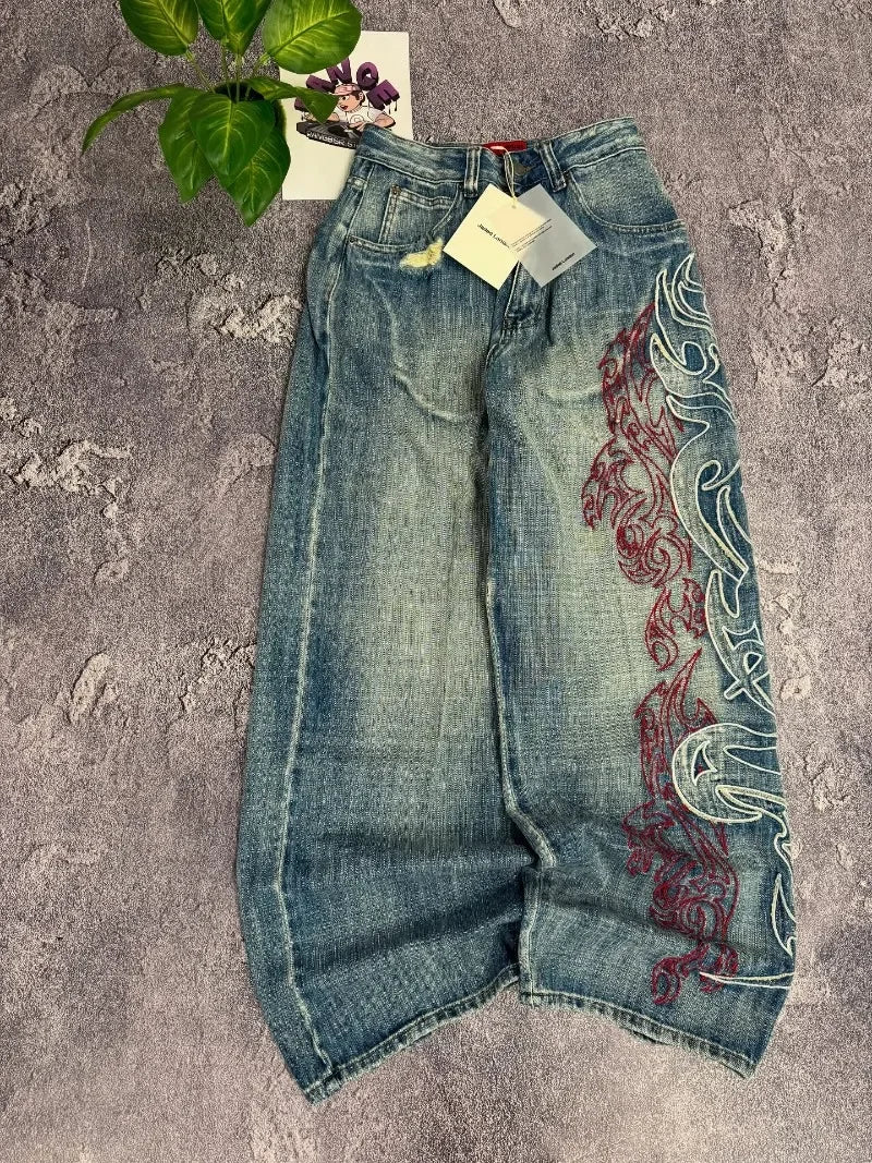 Y2K Embroidered Baggy Denim