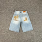 Embroidered Denim Baggy Shorts