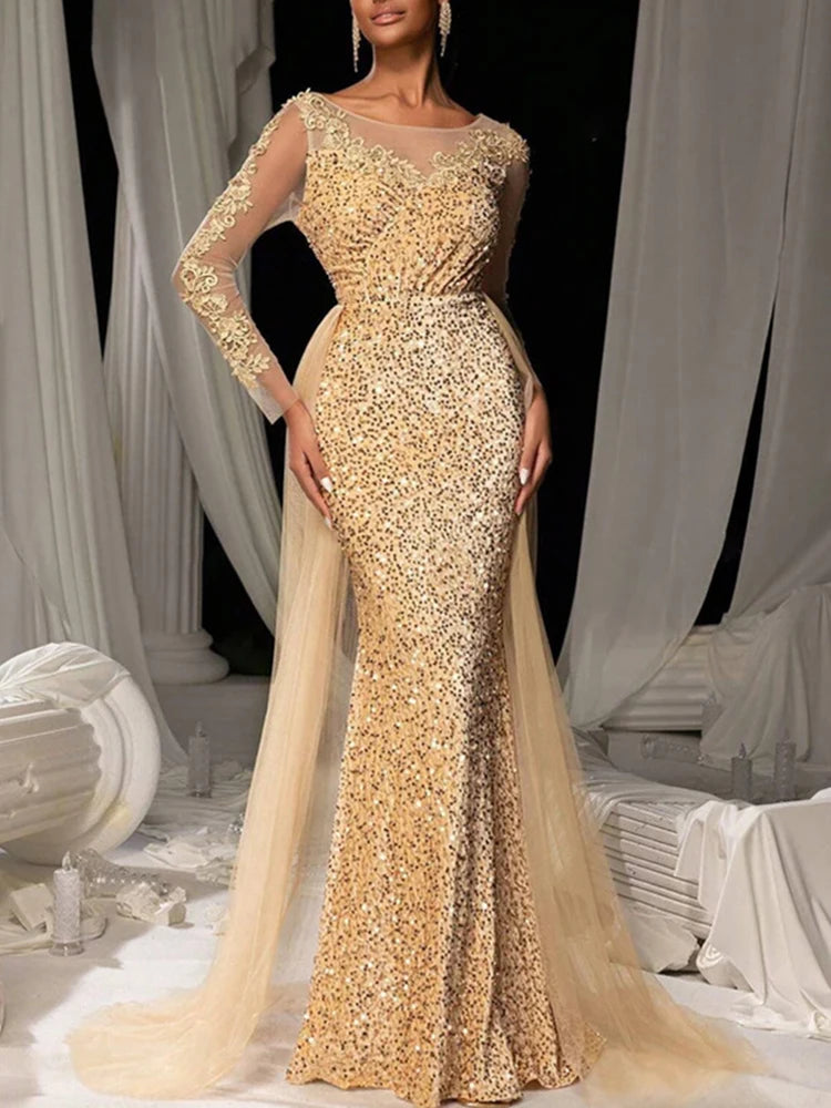 Sequined Lace Mermaid Gown