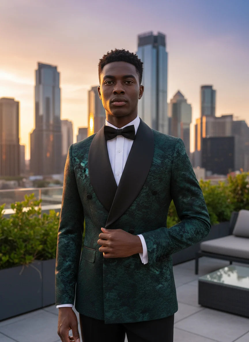 2-Piece Jacquard Shawl Suit