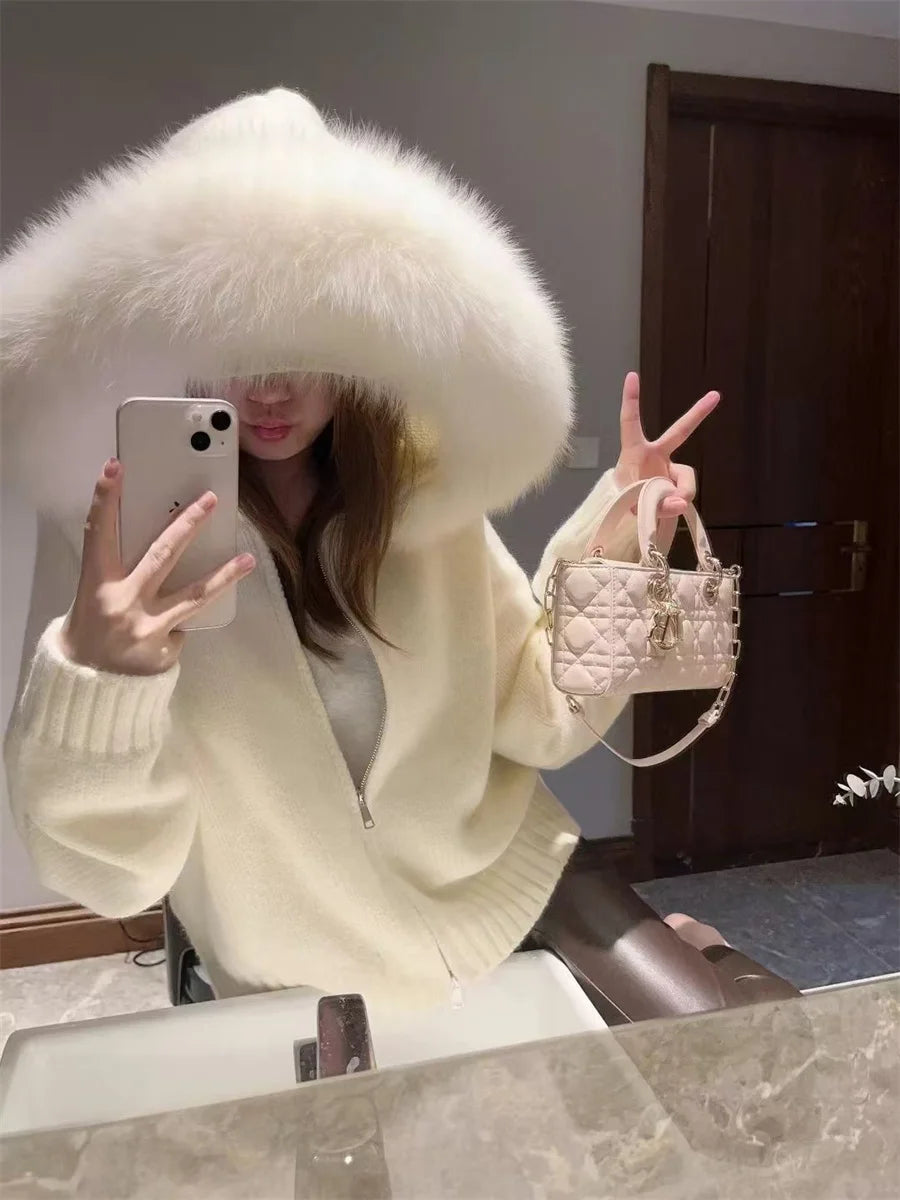 Oversized Hooded Knit Cardigan Chicchar Fashion