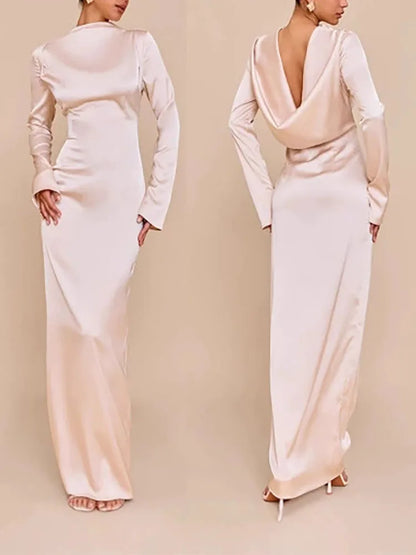 Backless Satin Fishtail Dress